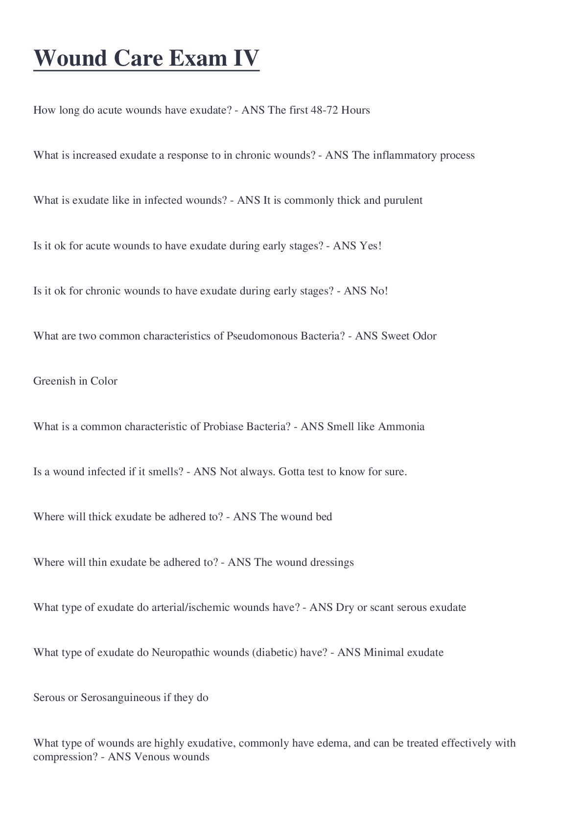 Wound Care Exam IV Browsegrades